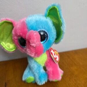 Ty Beanie Boos Elfie Elephant Plush Toy Pink Blue Green Sparkle Eyes